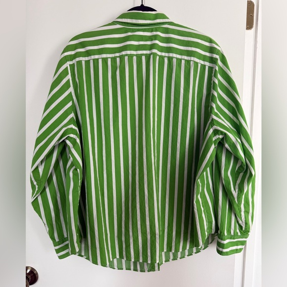 Ralph Lauren Green and White Vertical Stripe Button-Down Shirt - Picture 4 of 5